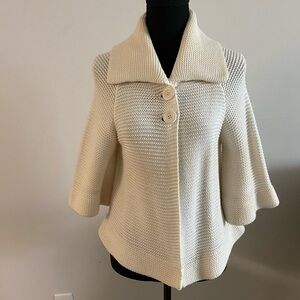 Dressy Winter White Cream Knit Poncho Sweater Elegant Shawl collar Dressy